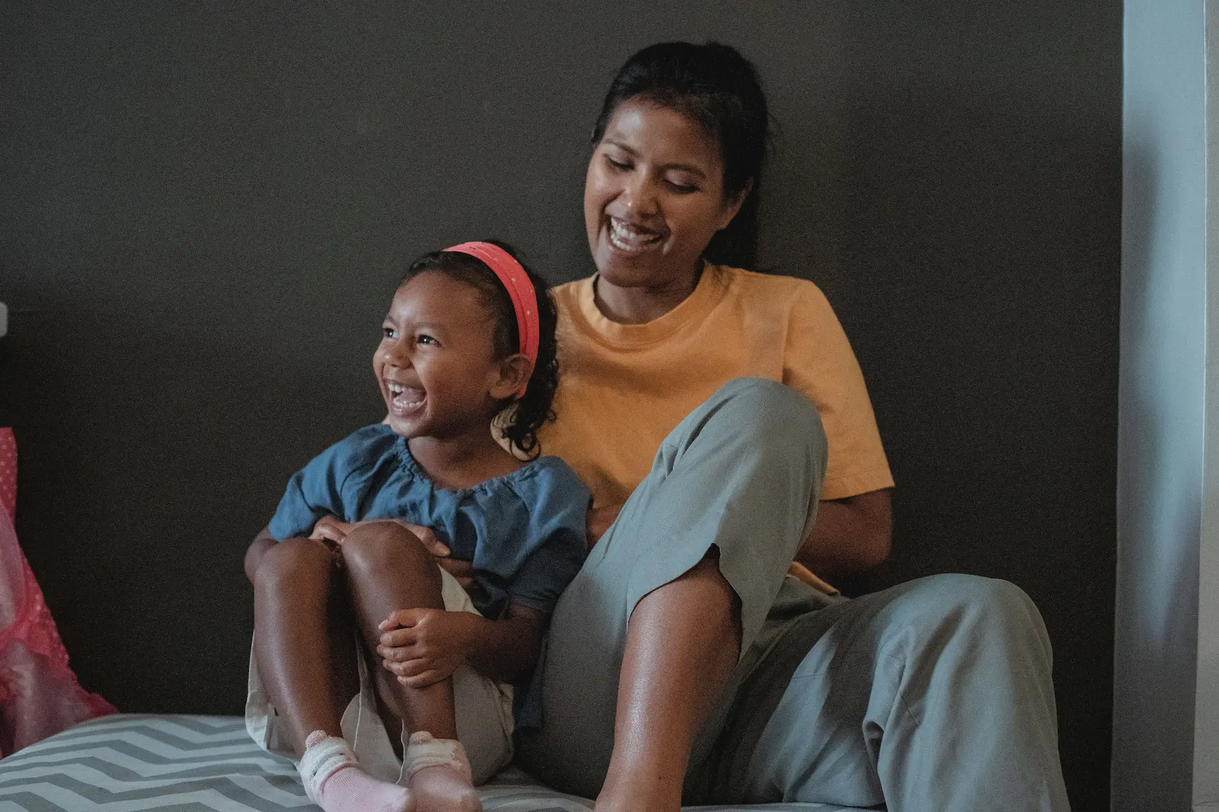 A mother and daughter talking at home