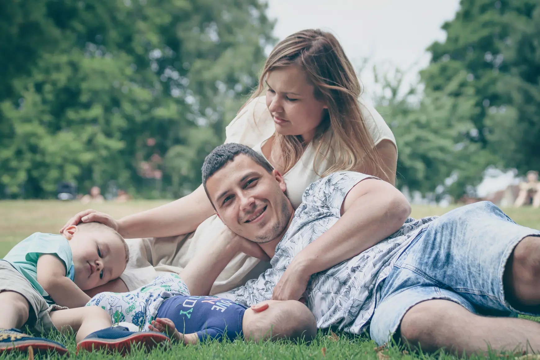 A family relaxing together outdoors